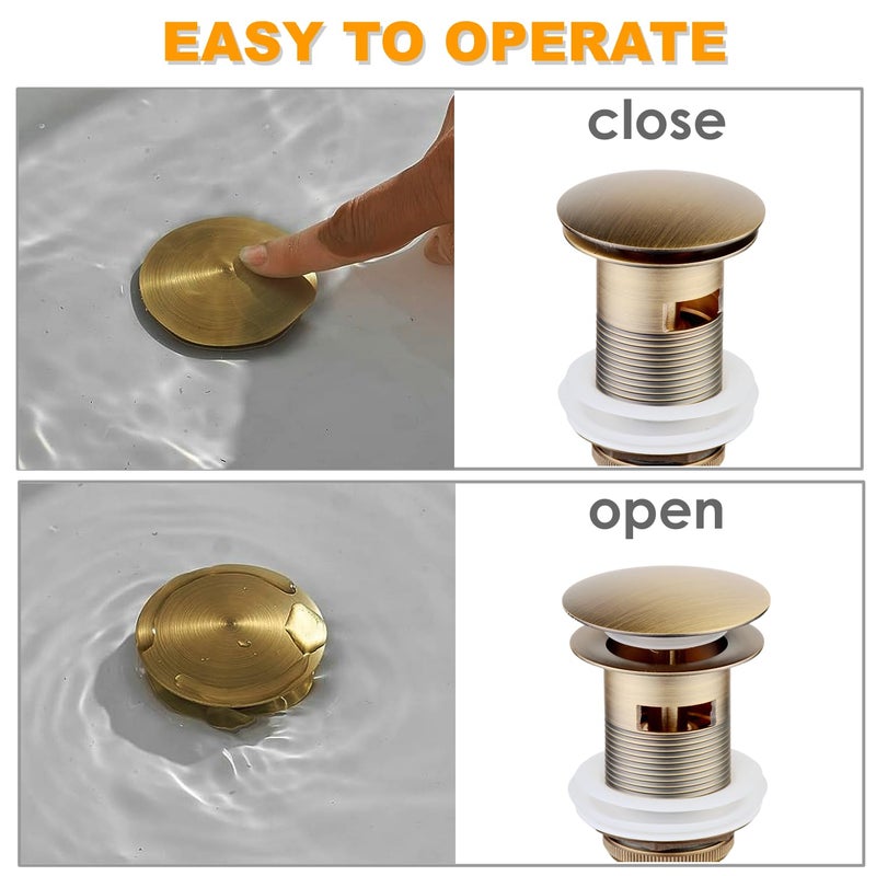 Beelee Pop Up Drain Stopper with Overflow, Beelee Bathroom Vanity Vessel Sink Drain, Antique Brass Finish - Image 4